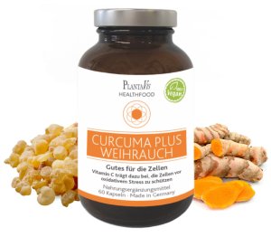 Curcuma Weihrauch Kapseln Vitamin C trägt dazu bei, die Zellen vor oxidativem Stress zu schützen 30 Tage Versorgung  Inhalt: 60 Kapseln | Füllmenge: 34,2 g.