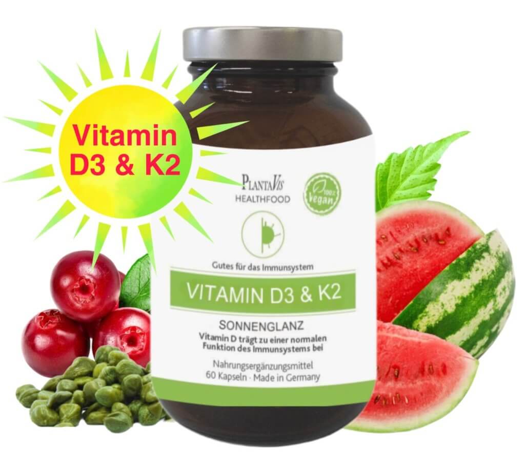SONNENGLANZ: die optimale Kombination von Vitamin D3 & K2 zur unterstützung des Immunsyste Inhalt: 60 Kapseln Füllmenge: 61,1 g.